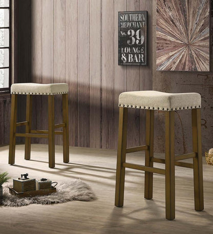 Plow & Hearth Kitchen & Bar Stools Indoor Living Upholstered Nail Head-Trim Saddle Seat Stools, Set Of 2