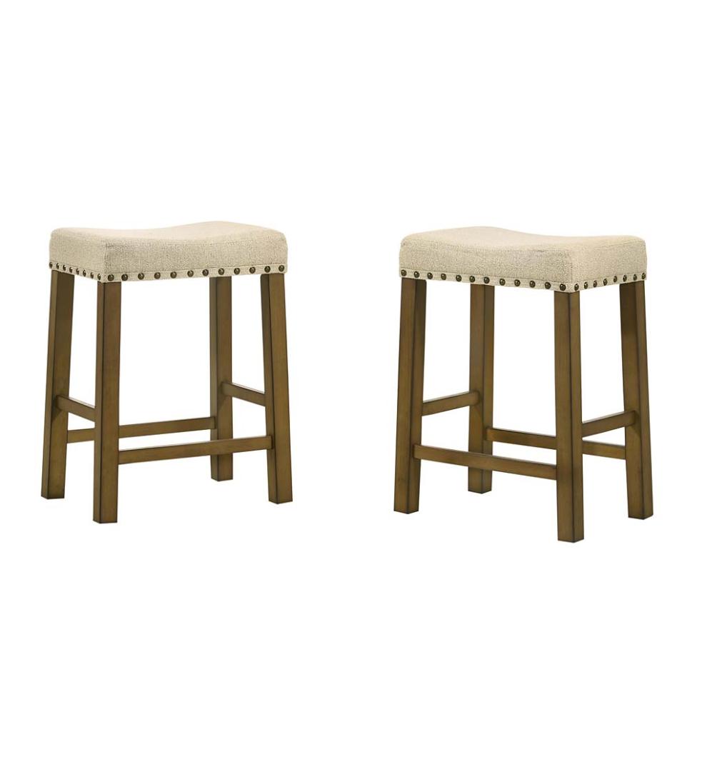 Plow & Hearth Kitchen & Bar Stools Indoor Living Upholstered Nail Head-Trim Saddle Seat Stools, Set Of 2