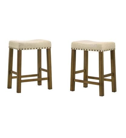 Plow & Hearth Kitchen & Bar Stools Indoor Living Upholstered Nail Head-Trim Saddle Seat Stools, Set Of 2