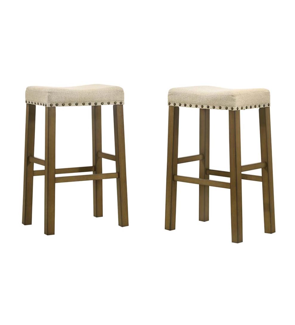 Plow & Hearth Kitchen & Bar Stools Indoor Living Upholstered Nail Head-Trim Saddle Seat Stools, Set Of 2