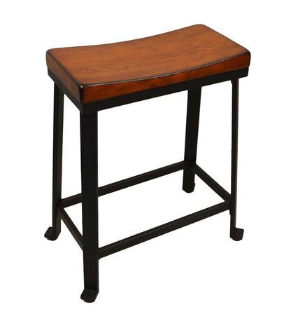 Plow & Hearth Kitchen & Bar Stools Indoor Living Wood And Metal Saddle Seat Stool - Chestnut