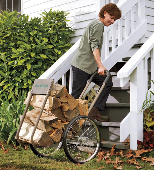 Plow & Hearth Log Carriers & Log Carts Fireplace & Hearth Rolling Wood Caddy, Heavy-Duty Steel With Large Wheels