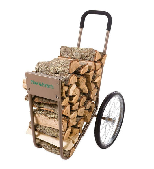 Plow & Hearth Log Carriers & Log Carts Fireplace & Hearth Rolling Wood Caddy, Heavy-Duty Steel With Large Wheels