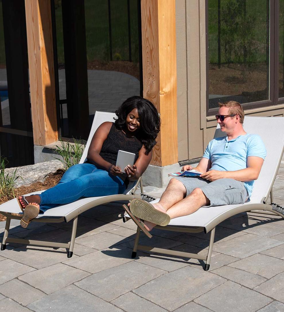 Plow & Hearth Loungers Outdoor Living Clearwater Aluminum Lounge Chair Set - Blue Hawaii