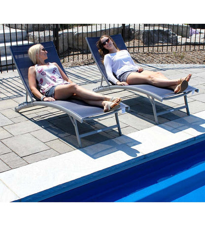 Plow & Hearth Loungers Outdoor Living Clearwater Aluminum Lounge Chair Set - Blue Hawaii
