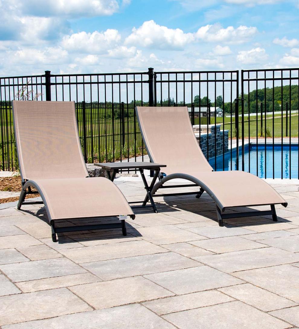 Plow & Hearth Loungers Outdoor Living Coral Springs Lounge Set - Blue Hawaii/Black Frame