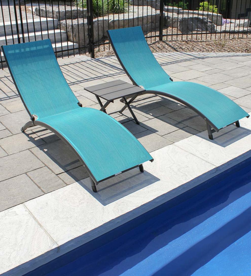 Plow & Hearth Loungers Outdoor Living Coral Springs Lounge Set - Blue Hawaii/Black Frame