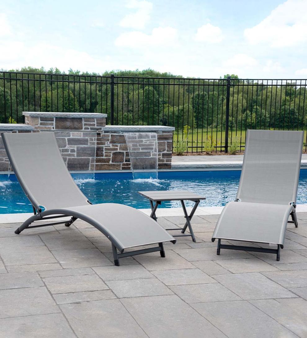 Plow & Hearth Loungers Outdoor Living Coral Springs Lounge Set - Blue Hawaii/Black Frame