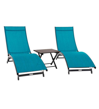 Plow & Hearth Loungers Outdoor Living Coral Springs Lounge Set - Blue Hawaii/Black Frame