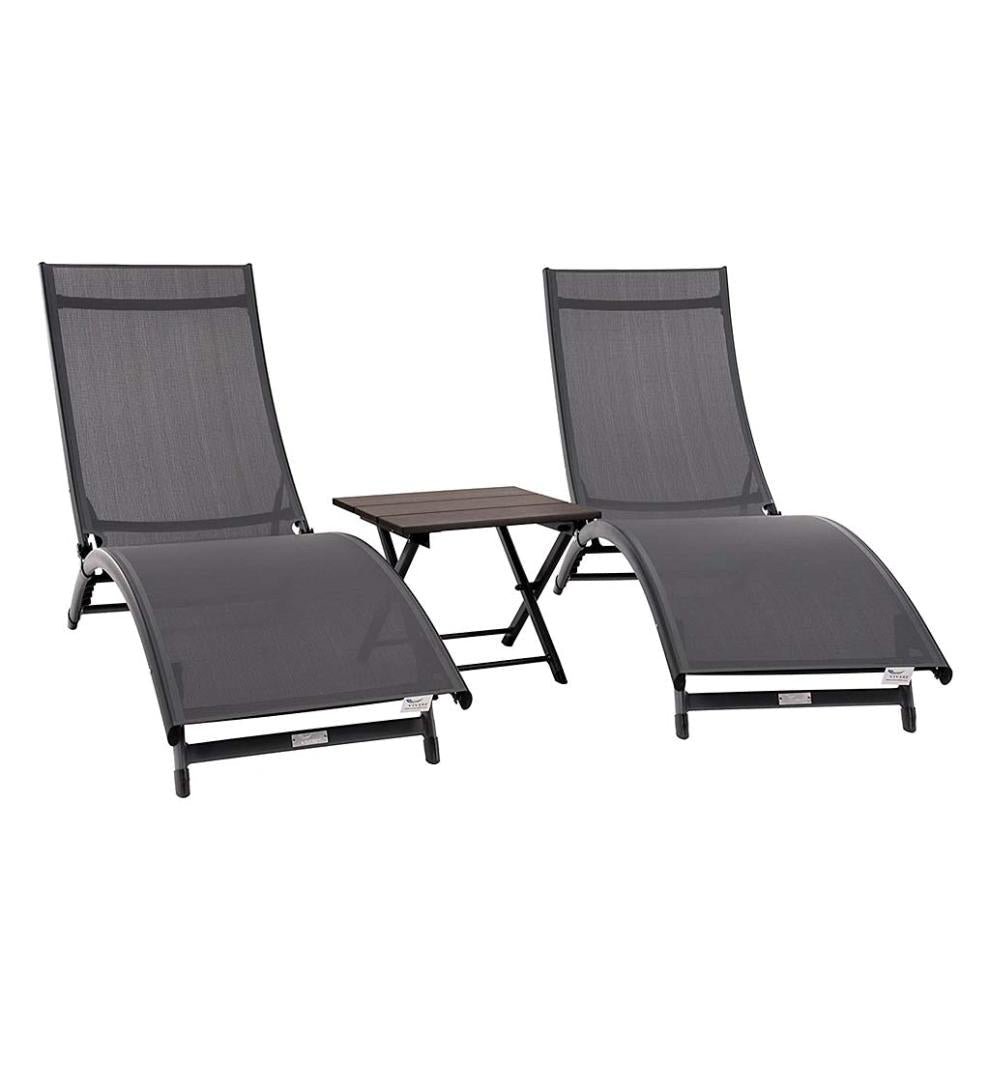 Plow & Hearth Loungers Outdoor Living Coral Springs Lounge Set - Blue Hawaii/Black Frame
