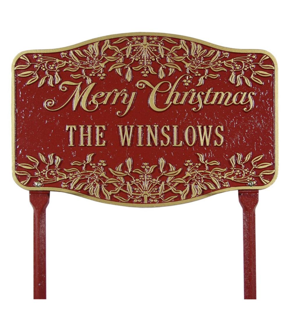 Plow & Hearth Memorial & Garden Plaques Yard & Garden American-Made Personalized Merry Christmas Yard Sign In Cast Aluminum - Green