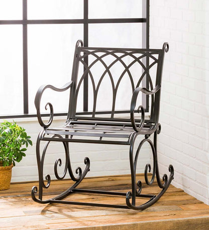 Plow & Hearth Metal Furniture Outdoor Living Black Metal Rocking Chair - Black