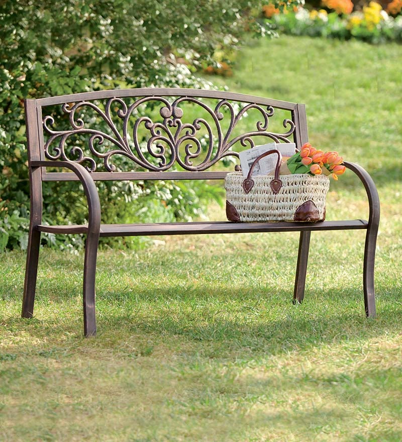 Plow & Hearth Metal Furniture Outdoor Living Blooming Garden Metal Bench