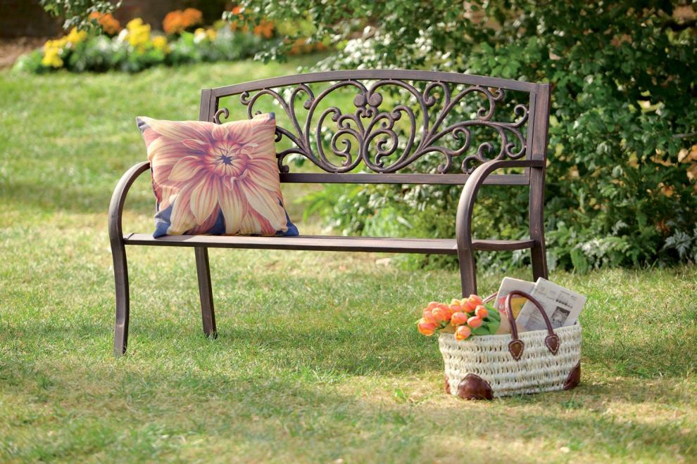 Plow & Hearth Metal Furniture Outdoor Living Blooming Garden Metal Bench