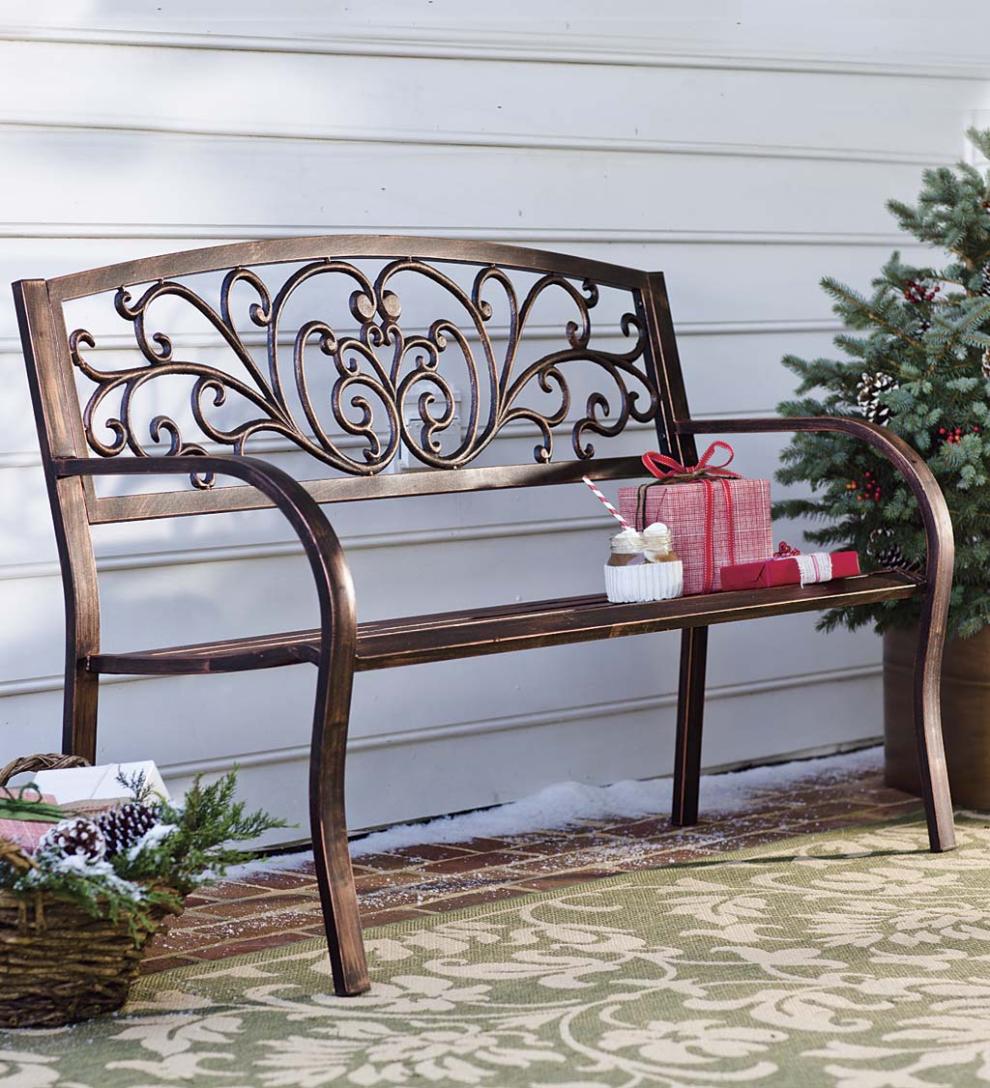 Plow & Hearth Metal Furniture Outdoor Living Blooming Garden Metal Bench