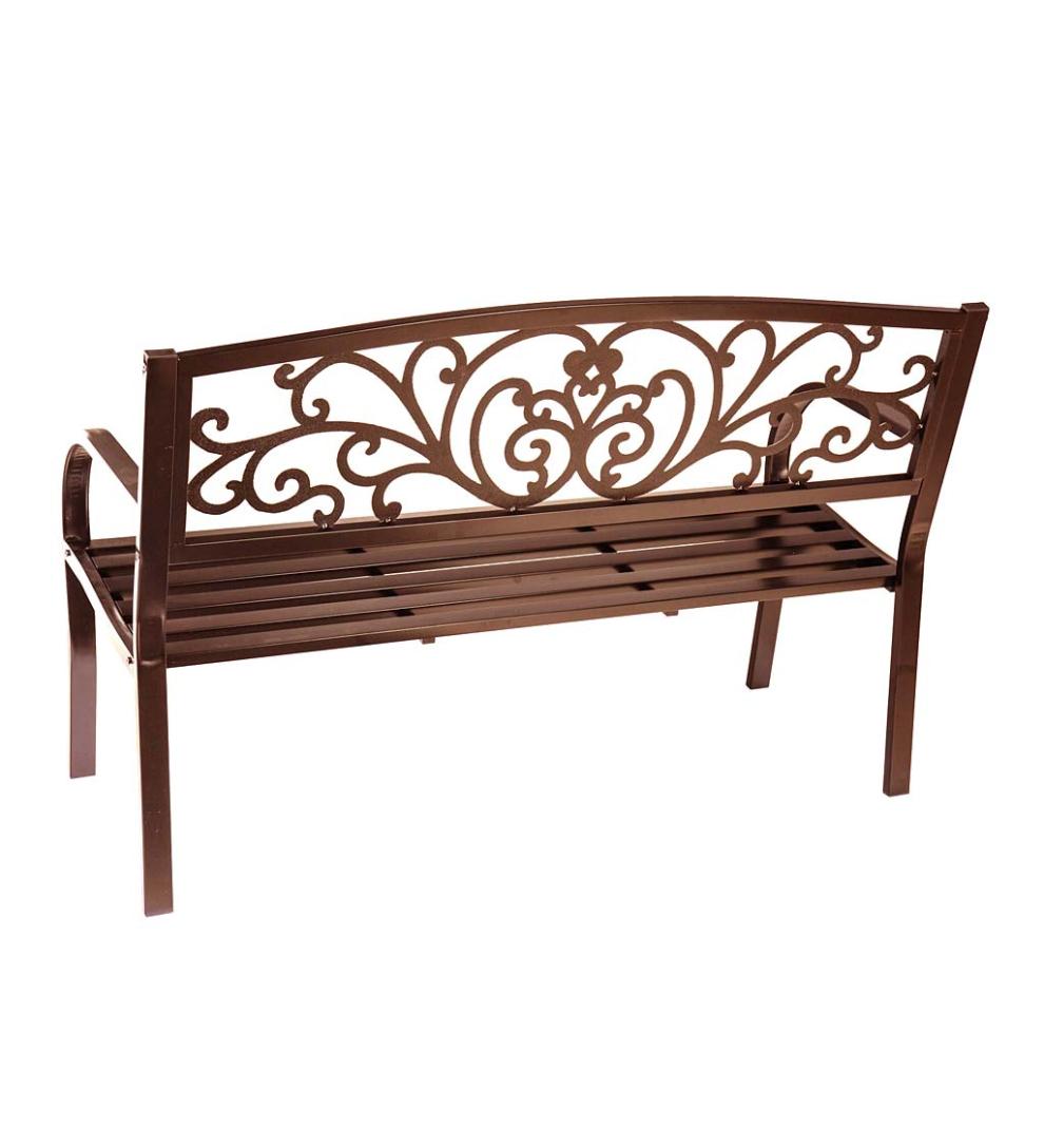 Plow & Hearth Metal Furniture Outdoor Living Blooming Garden Metal Bench