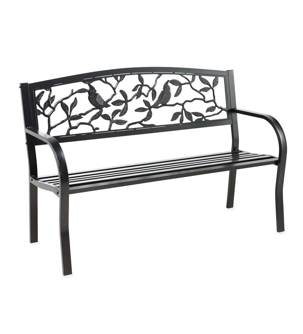 Plow & Hearth Metal Furniture Outdoor Living Cardinals Metal Garden Bench