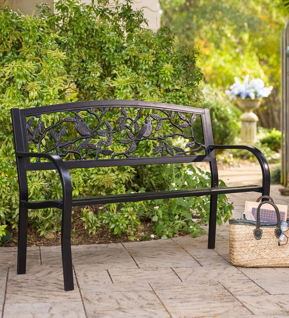 Plow & Hearth Metal Furniture Outdoor Living Cardinals Metal Garden Bench