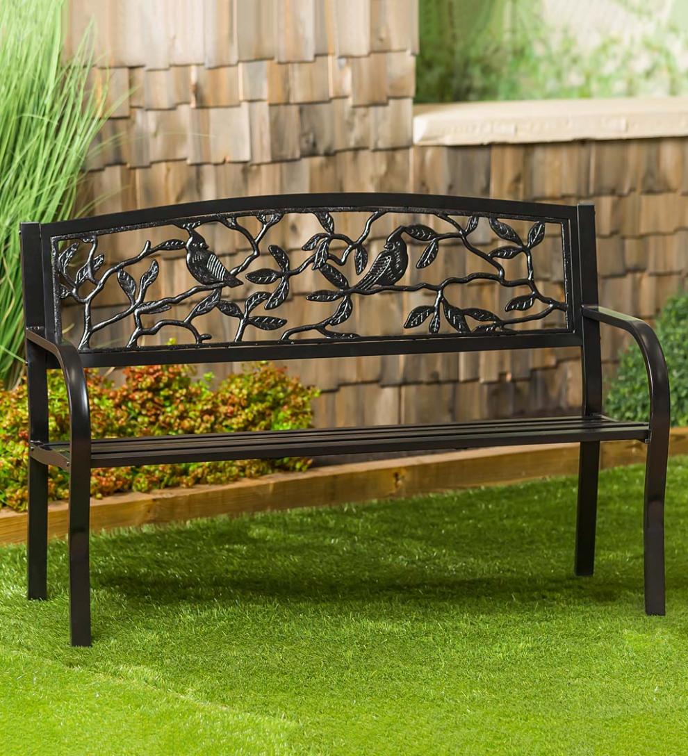 Plow & Hearth Metal Furniture Outdoor Living Cardinals Metal Garden Bench
