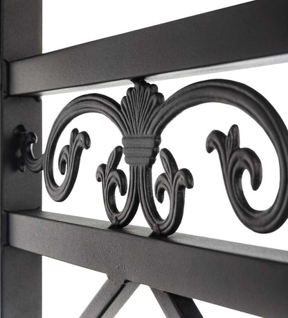 Plow & Hearth Metal Furniture Outdoor Living Cast Aluminum Arbor Bench Pergola With Side Tables - Black
