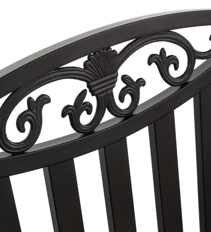 Plow & Hearth Metal Furniture Outdoor Living Cast Aluminum Arbor Bench Pergola With Side Tables - Black