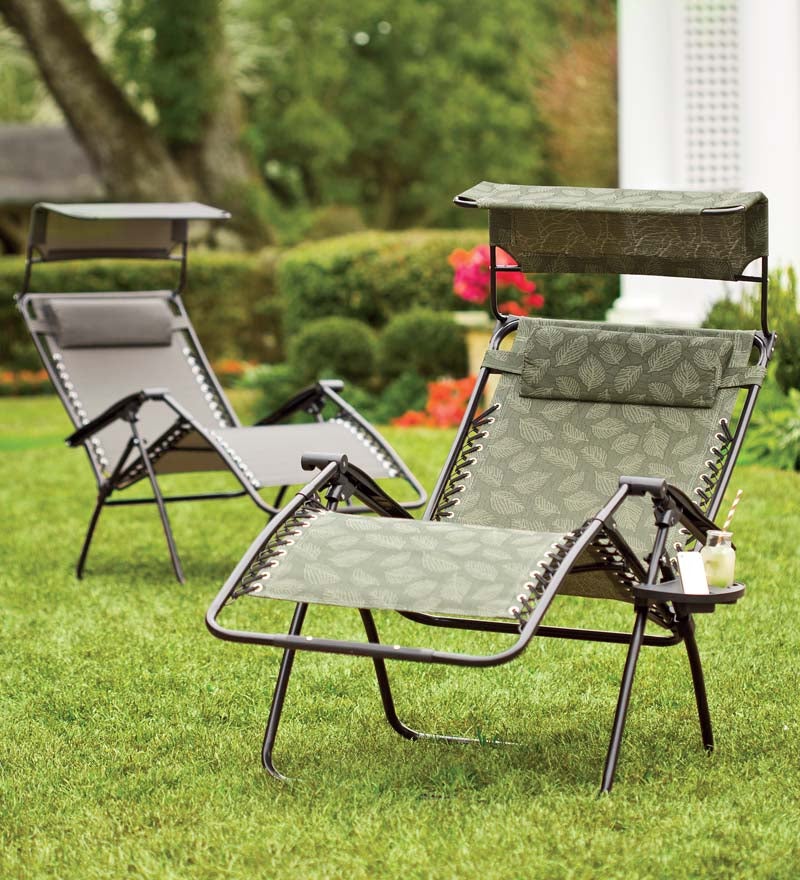 Plow & Hearth Metal Furniture Outdoor Living Deluxe Zero Gravity Chair With Awning, Table And Drink Holder - Check
