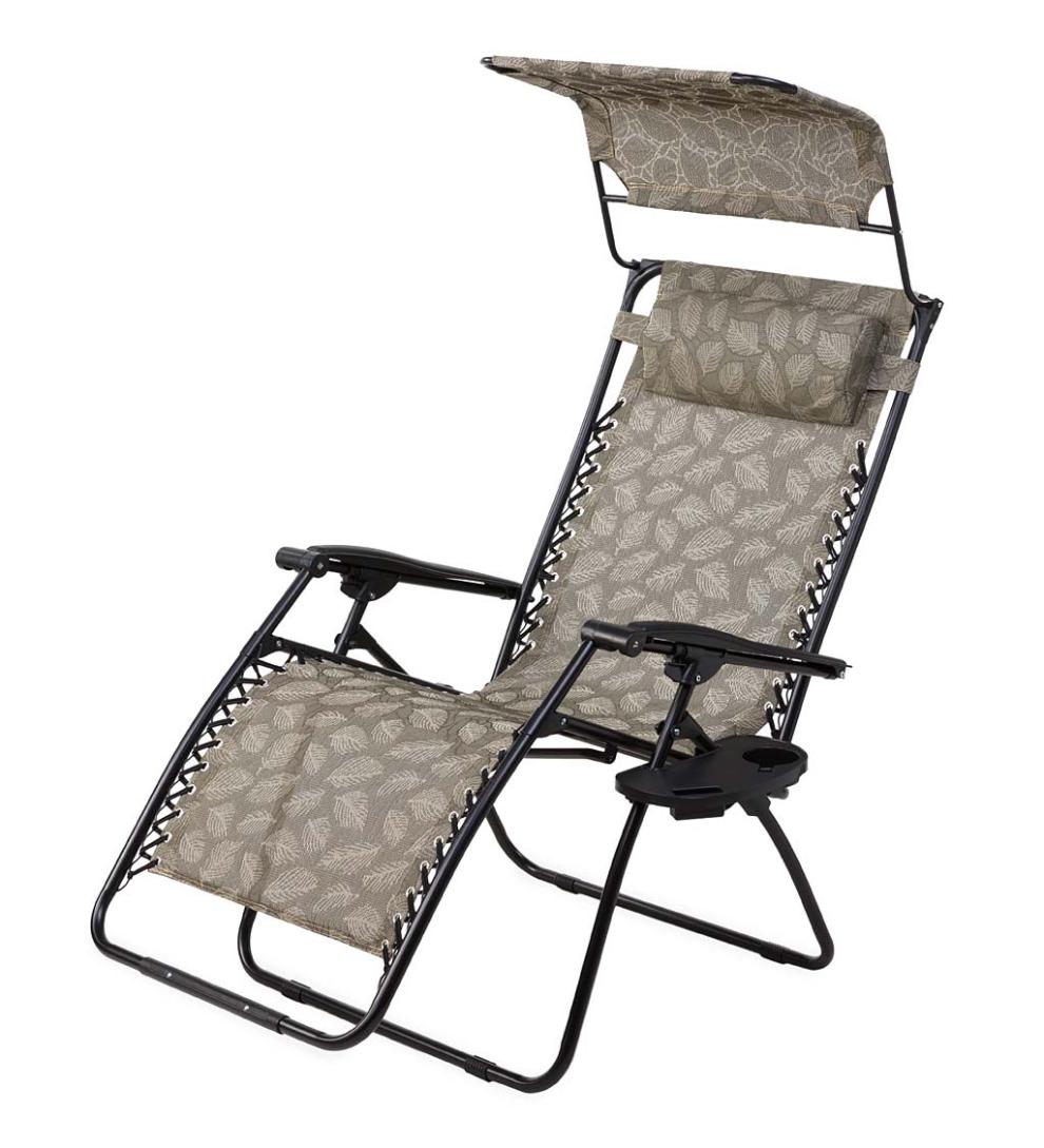 Plow & Hearth Metal Furniture Outdoor Living Deluxe Zero Gravity Chair With Awning, Table And Drink Holder - Check