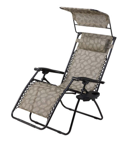 Plow & Hearth Metal Furniture Outdoor Living Deluxe Zero Gravity Chair With Awning, Table And Drink Holder - Check