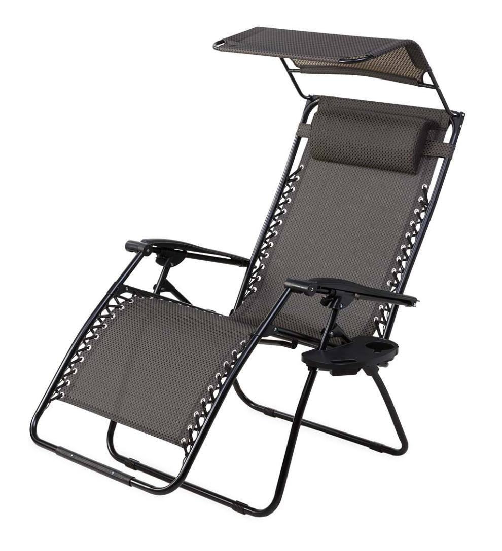 Plow & Hearth Metal Furniture Outdoor Living Deluxe Zero Gravity Chair With Awning, Table And Drink Holder - Check
