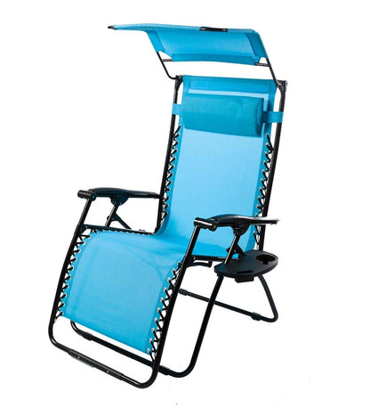 Plow & Hearth Metal Furniture Outdoor Living Deluxe Zero Gravity Chair With Awning, Table And Drink Holder - Check