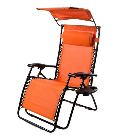 Plow & Hearth Metal Furniture Outdoor Living Deluxe Zero Gravity Chair With Awning, Table And Drink Holder - Check