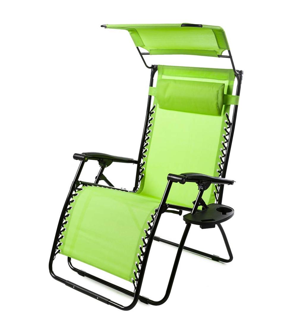 Plow & Hearth Metal Furniture Outdoor Living Deluxe Zero Gravity Chair With Awning, Table And Drink Holder - Check