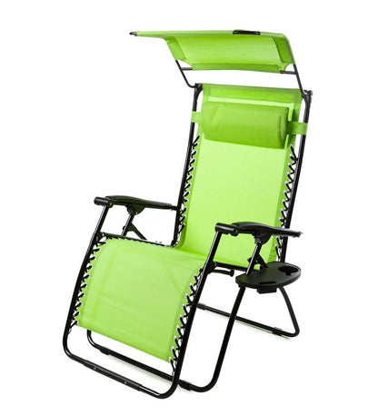 Plow & Hearth Metal Furniture Outdoor Living Deluxe Zero Gravity Chair With Awning, Table And Drink Holder - Check