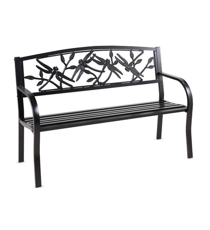 Plow & Hearth Metal Furniture Outdoor Living Dragonfly Metal Garden Bench - Black