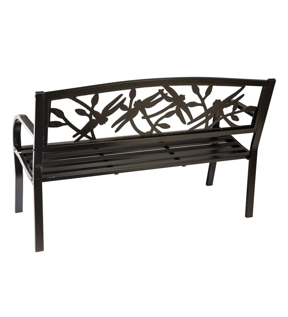 Plow & Hearth Metal Furniture Outdoor Living Dragonfly Metal Garden Bench - Black