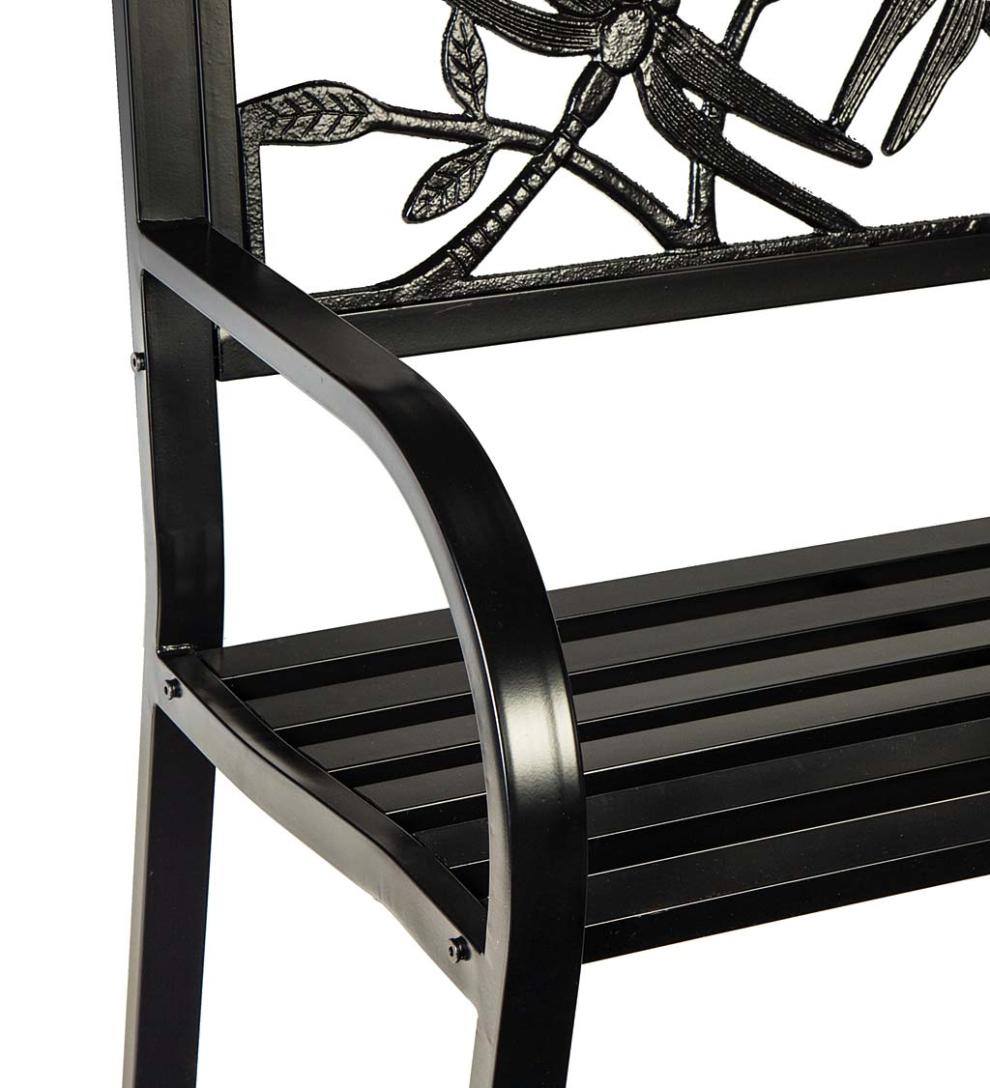Plow & Hearth Metal Furniture Outdoor Living Dragonfly Metal Garden Bench - Black