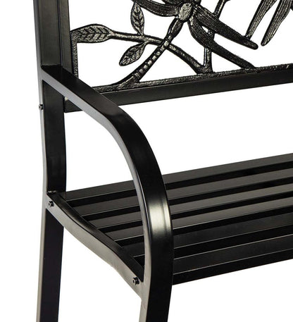 Plow & Hearth Metal Furniture Outdoor Living Dragonfly Metal Garden Bench - Black