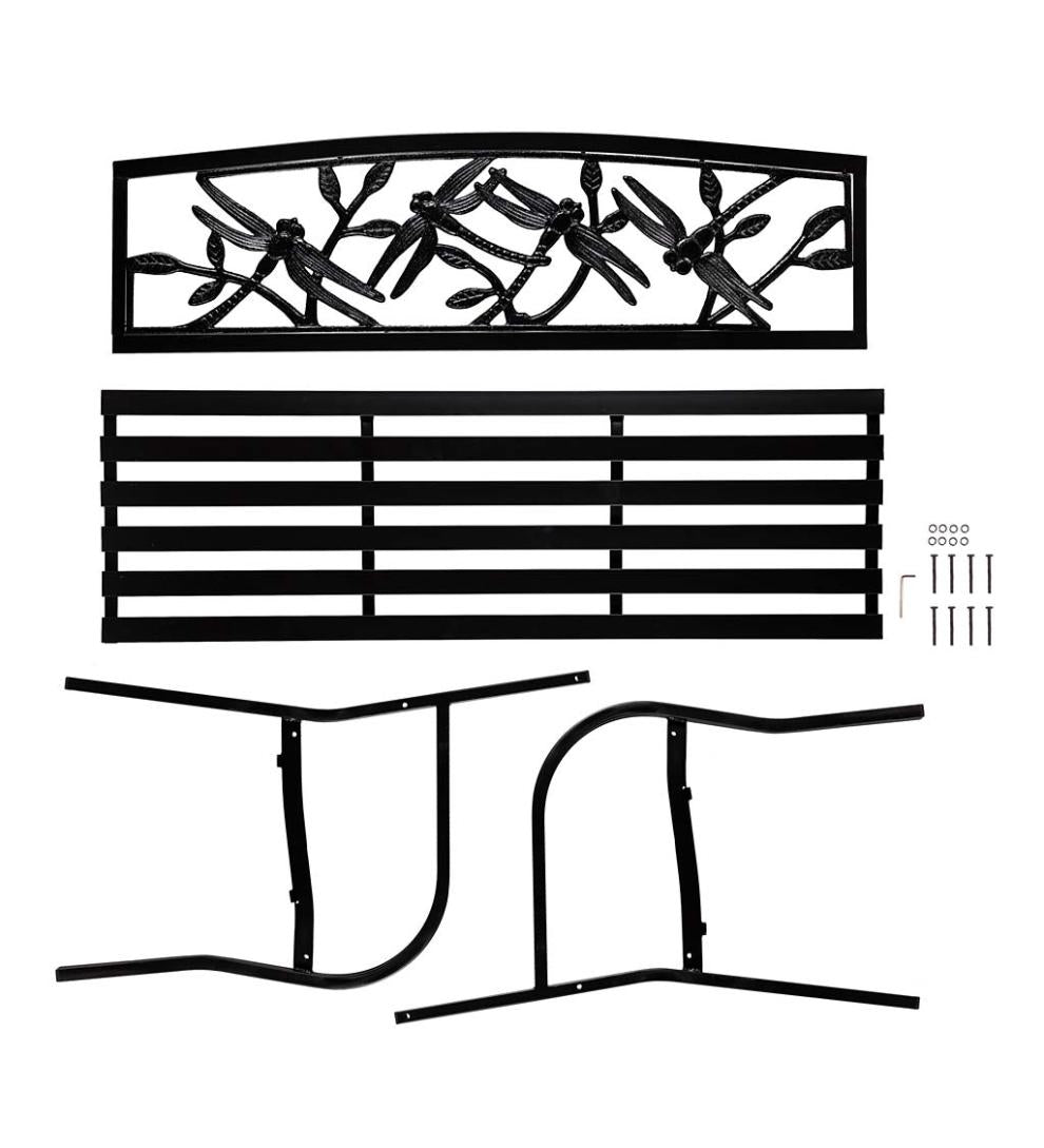 Plow & Hearth Metal Furniture Outdoor Living Dragonfly Metal Garden Bench - Black