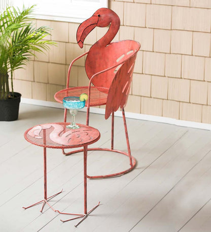 Plow & Hearth Metal Furniture Outdoor Living Flamingo Chair And Side Table Set