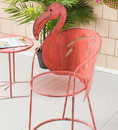Plow & Hearth Metal Furniture Outdoor Living Flamingo Chair And Side Table Set