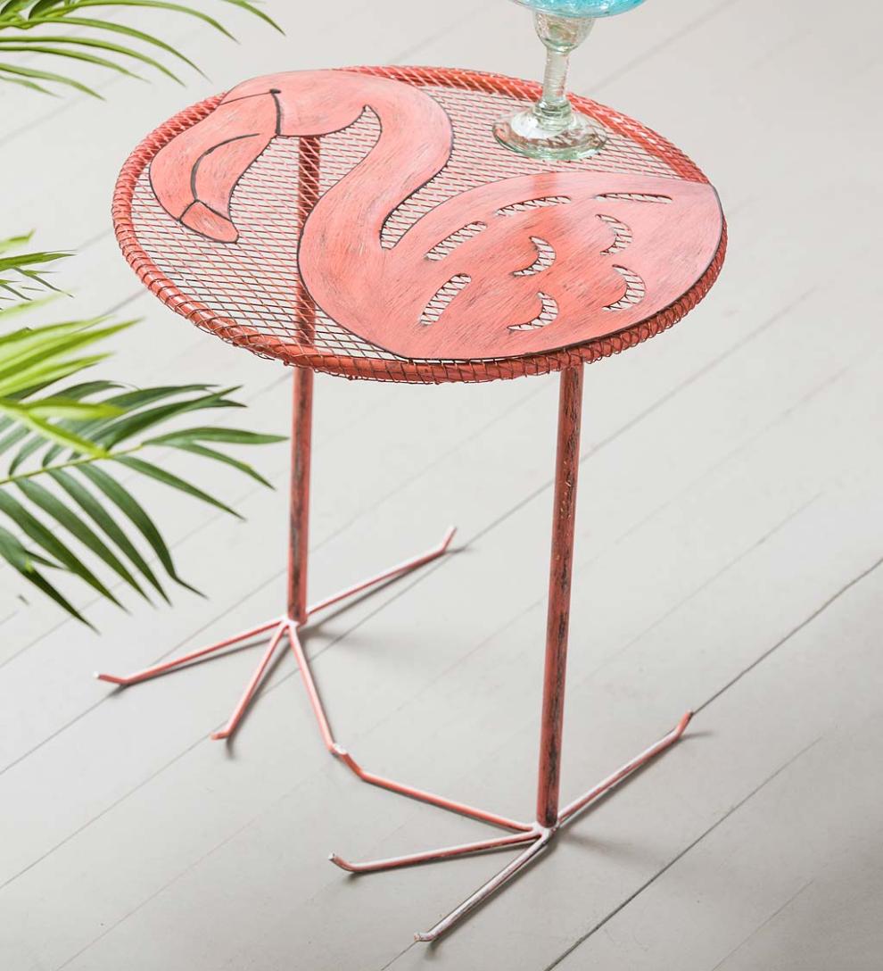 Plow & Hearth Metal Furniture Outdoor Living Flamingo Chair And Side Table Set
