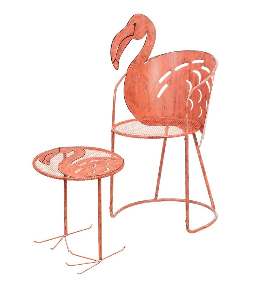 Plow & Hearth Metal Furniture Outdoor Living Flamingo Chair And Side Table Set