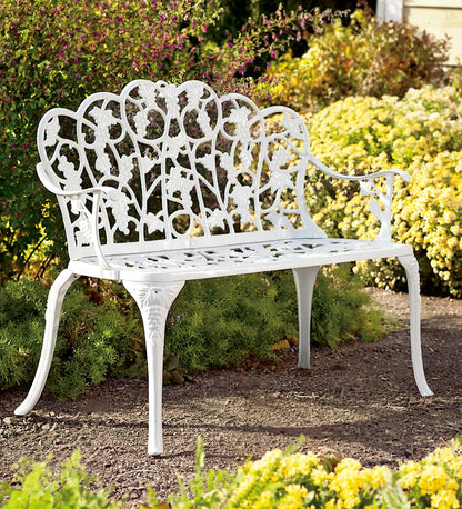 Plow & Hearth Metal Furniture Outdoor Living Grapevine Garden Bench In Powder-Coated Aluminum - Black