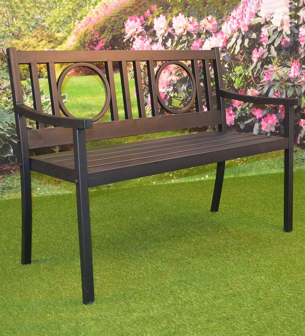 Plow & Hearth Metal Furniture Outdoor Living Grayson Steel Garden Bench - Black