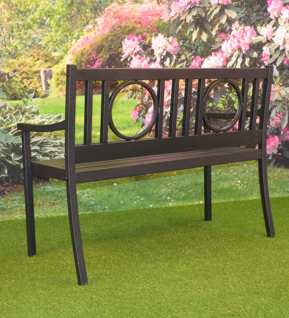 Plow & Hearth Metal Furniture Outdoor Living Grayson Steel Garden Bench - Black