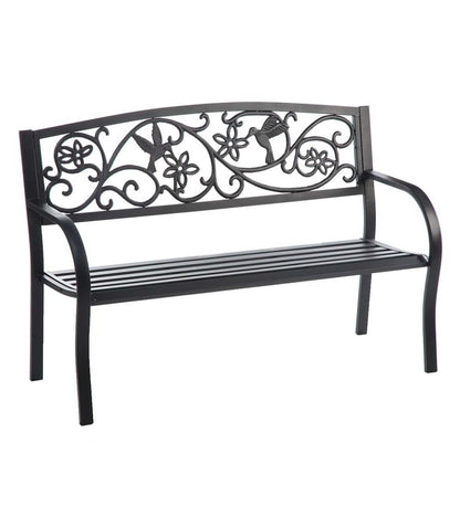 Plow & Hearth Metal Furniture Outdoor Living Hummingbird Metal Garden Bench - Black