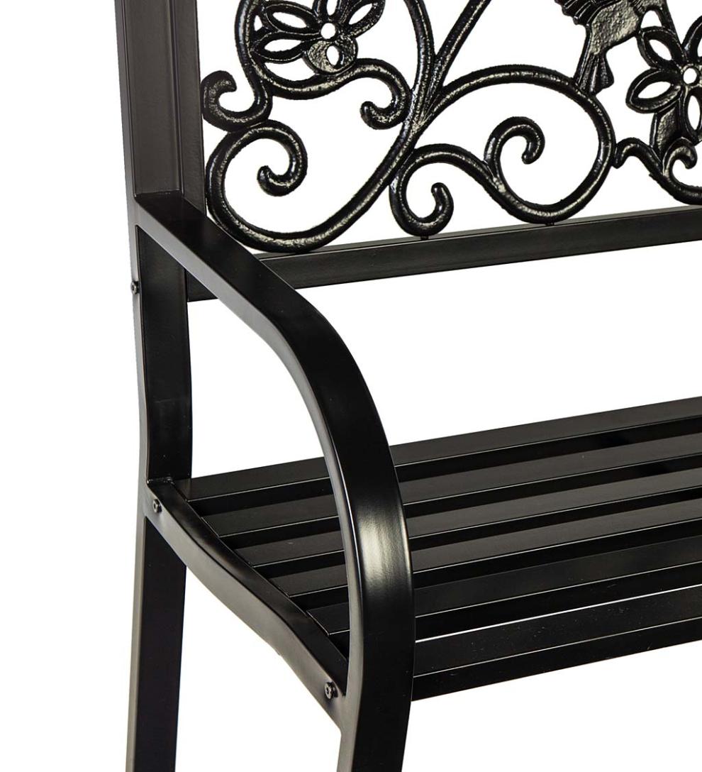 Plow & Hearth Metal Furniture Outdoor Living Hummingbird Metal Garden Bench - Black