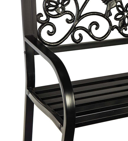 Plow & Hearth Metal Furniture Outdoor Living Hummingbird Metal Garden Bench - Black