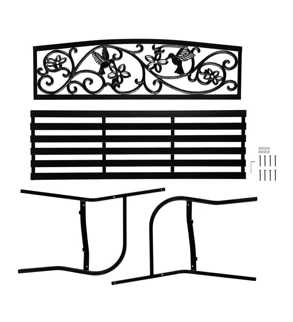 Plow & Hearth Metal Furniture Outdoor Living Hummingbird Metal Garden Bench - Black