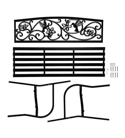 Plow & Hearth Metal Furniture Outdoor Living Hummingbird Metal Garden Bench - Black